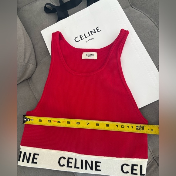 Celine Red Graphic Print Scoop Neck Crop Top Size S Logo Top - Picture 15 of 16